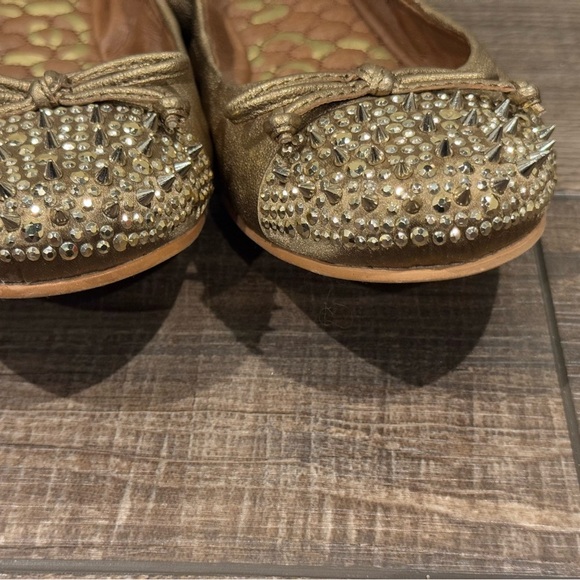 Sam Edelman Beatrix Ballet Flat Ballerina Stud Spike Leather Gold Size 7 - Picture 11 of 16